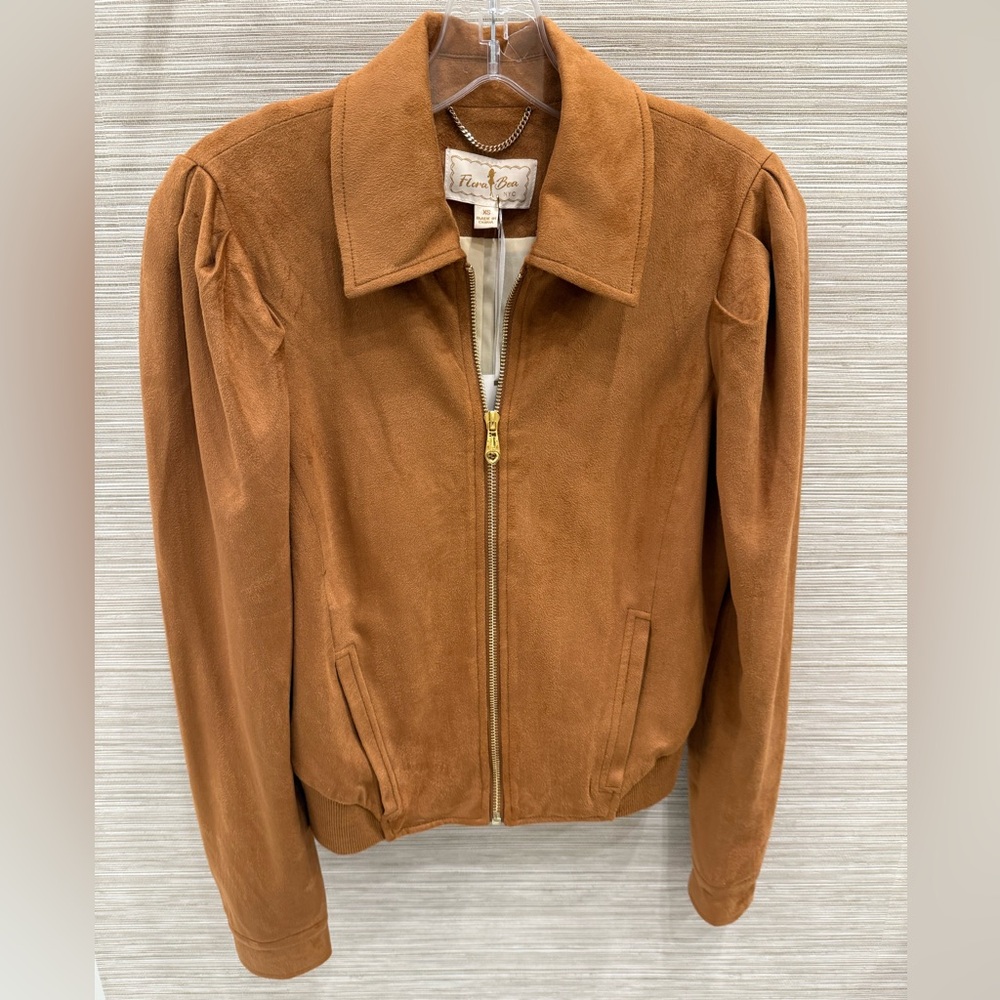 Brown Suede Jacket with Gold Zipper